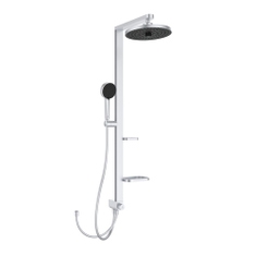 Immagine di Ideal Standard ALU+ colonna doccia con deviatore, 2 mensole, doccetta a mano a 2 funzioni e soffione rotondo Ø 26 cm, da abbinare a miscelatore a 1 via a incasso o esterno, colore matt silver BD585SI