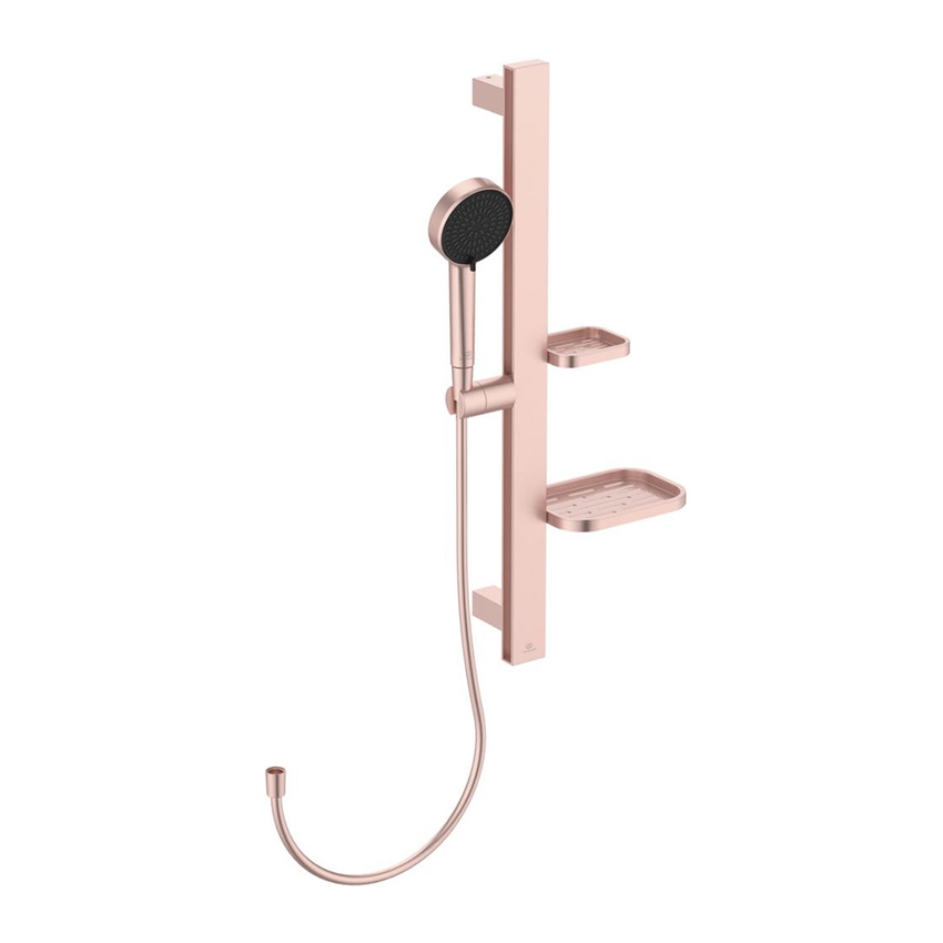 Immagine di Ideal Standard ALU+ asta doccia con 2 mensole, doccetta a mano a due funzioni e flessibile 150 cm, colore rosè BD586RO