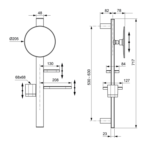 Immagine di Ideal Standard ALU+ barra multifunzione S, con specchio ingranditore Ø 20 cm, 2 mensole e bicchiere, colore matt silver BD589SI