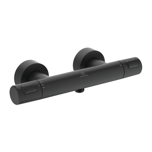 Immagine di Ideal Standard CERATHERM T25 miscelatore termostatico esterno per doccia, con tecnologia Cool Body e tasto Eko, senza componenti doccia, colore nero finitura opaco A7201XG