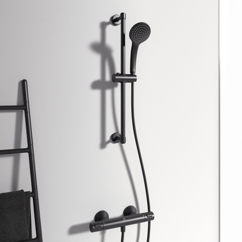 Immagine di Ideal Standard CERATHERM T25 miscelatore termostatico esterno per doccia, con tecnologia Cool Body e tasto Eko, senza componenti doccia, colore nero finitura opaco A7201XG