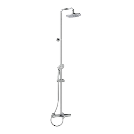 Immagine di Ideal Standard CERATHERM T25 colonna per vasca o doccia con termostatico esterno, supporto doccetta, doccetta Idealrain, tubo flessibile 175 cm e soffione tondo Ø 20 cm, finitura cromo A7590AA