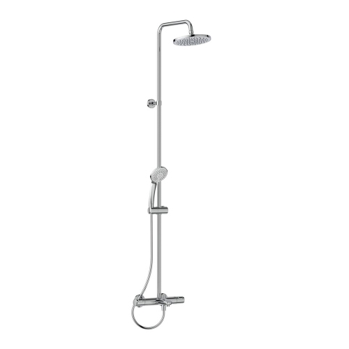 Immagine di Ideal Standard CERATHERM T25 colonna per vasca o doccia con termostatico esterno, supporto doccetta, doccetta Idealrain, tubo flessibile 175 cm e soffione tondo Ø 20 cm, finitura cromo A7590AA