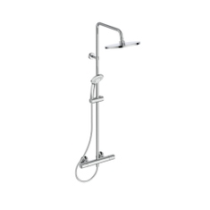 Immagine di Ideal Standard CERATHERM T25 colonna doccia con termostatico esterno, con deviatore, supporto doccetta, soffione rotondo Ø 25 cm, asta murale e tubo flessibile 150 cm, finitura cromo A7627AA