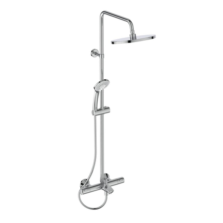 Immagine di Ideal Standard CERATHERM T25 colonna per vasca o doccia con termostatico esterno, supporto doccetta, doccetta Idealrain, tubo flessibile 175 cm e soffione rotondo Ø 25 cm, finitura cromo A7629AA