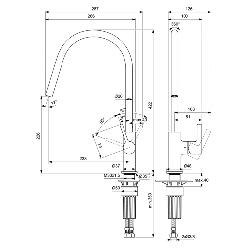 Immagine di Ideal Standard GUSTO miscelatore monocomando H.42 cm per lavello, con bocca orientabile, finitura cromo BD408AA
