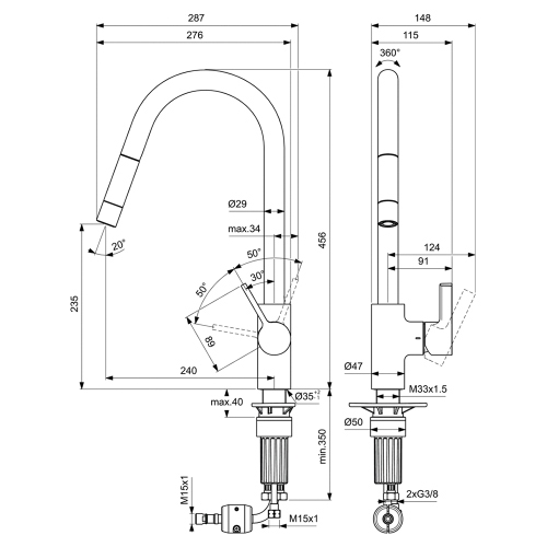 Immagine di Ideal Standard GUSTO miscelatore monocomando H.46 cm per lavello, con bocca estraibile, finitura cromo BD414AA