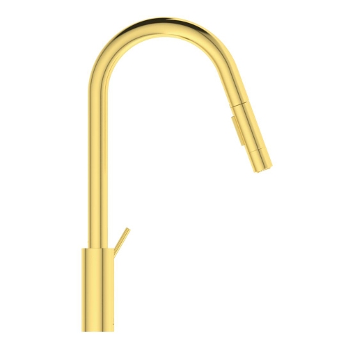 Immagine di Ideal Standard GUSTO miscelatore monocomando H.46 cm per lavello, con bocca estraibile a 2 funzioni, finitura brushed gold BD416A2