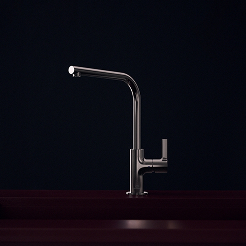 Immagine di Ideal Standard GUSTO miscelatore monocomando H.33 cm per lavello, con bocca alta ad L, finitura silver storm BD418GN