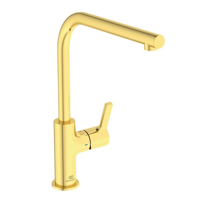 Immagine di Ideal Standard GUSTO miscelatore monocomando H.33 cm per lavello, con bocca alta ad L, finitura brushed gold BD418A2