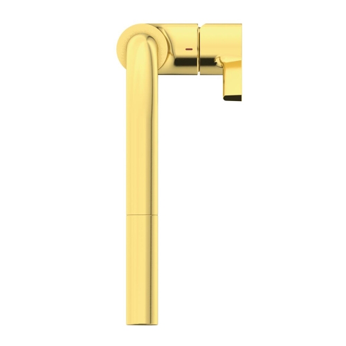 Immagine di Ideal Standard GUSTO miscelatore monocomando H.33 cm per lavello, con bocca alta ad L e doccetta estraibile a 2 funzioni, finitura brushed gold BD420A2