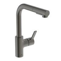 Immagine di Ideal Standard GUSTO miscelatore monocomando H.33 cm per lavello, con bocca alta ad L e doccetta estraibile a 2 funzioni, finitura magnetic grey BD420A5