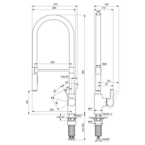 Immagine di Ideal Standard GUSTO miscelatore monocomando professionale H.60 cm, erogazione orientabile ed estraibile, finitura magnetic grey BD421A5