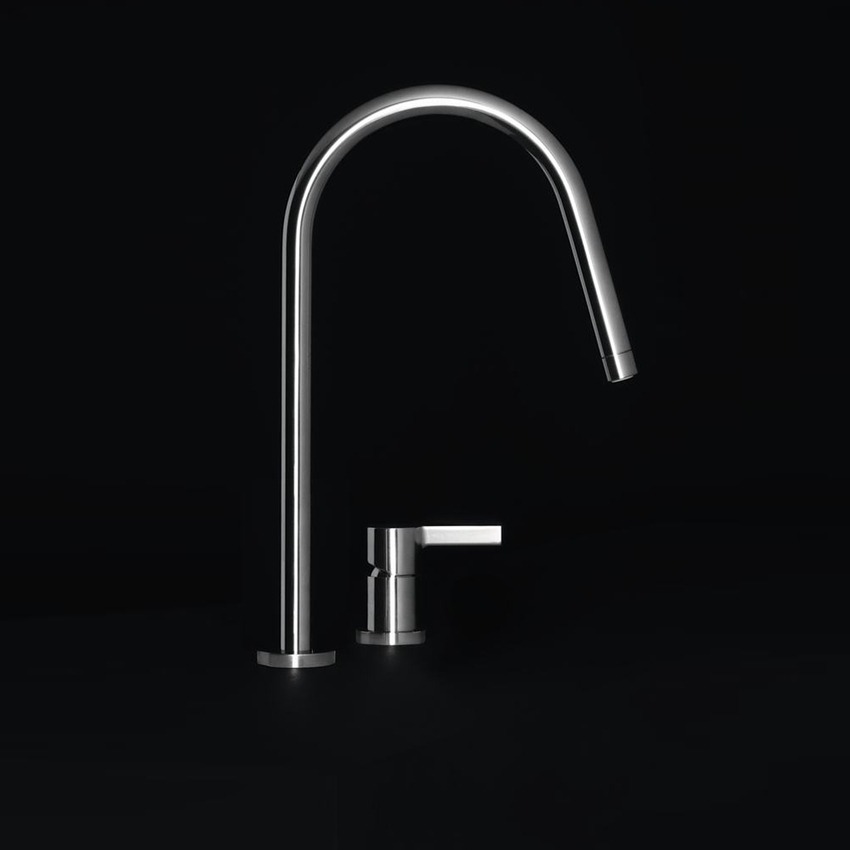 Immagine di Ideal Standard GUSTO miscelatore monocomando H.43 cm, a 2 fori con bocca alta tubolare e orientabile, finitura silver storm BD422GN