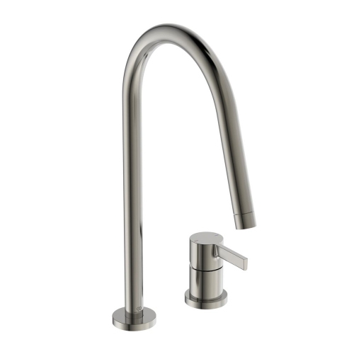 Immagine di Ideal Standard GUSTO miscelatore monocomando H.43 cm, a 2 fori con bocca alta tubolare e orientabile, finitura silver storm BD422GN