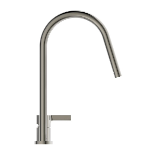 Immagine di Ideal Standard GUSTO miscelatore monocomando H.43 cm, a 2 fori con bocca alta tubolare e orientabile, finitura silver storm BD422GN