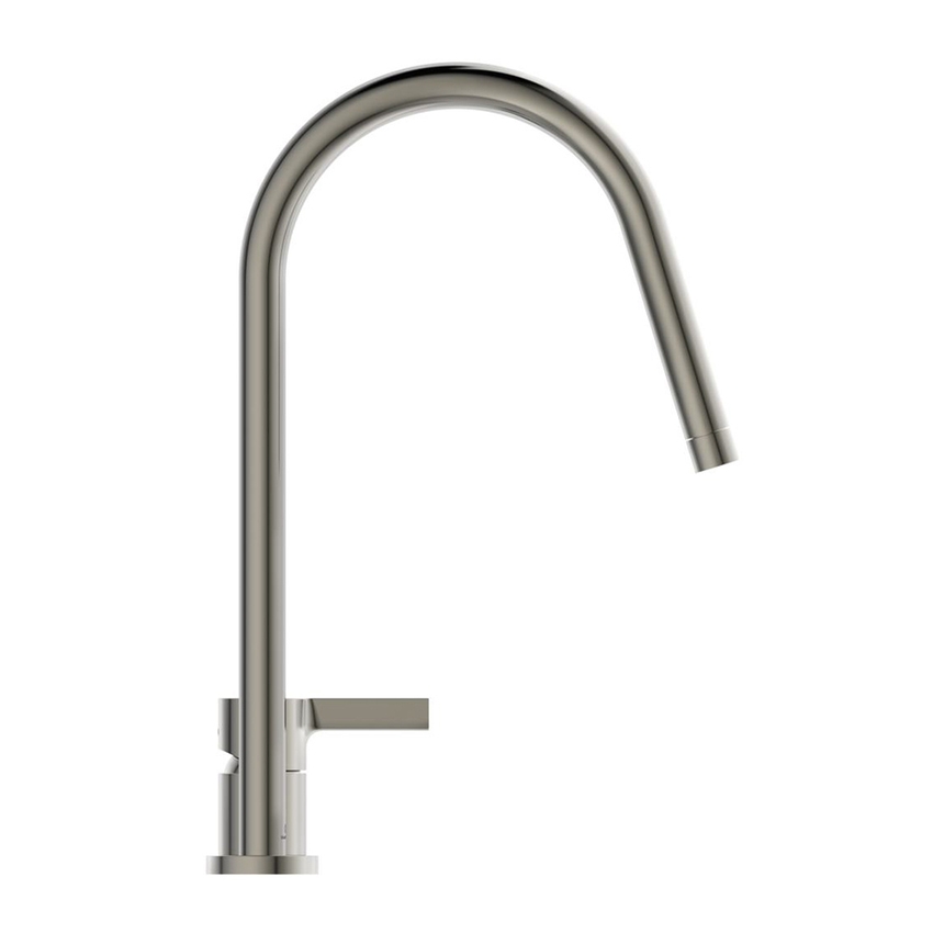 Immagine di Ideal Standard GUSTO miscelatore monocomando H.43 cm, a 2 fori con bocca alta tubolare e orientabile, finitura silver storm BD422GN