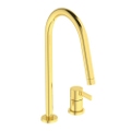 Immagine di Ideal Standard GUSTO miscelatore monocomando H.43 cm, a 2 fori con bocca alta tubolare e orientabile, finitura brushed gold BD422A2