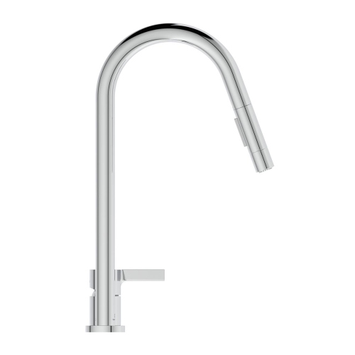 Immagine di Ideal Standard GUSTO miscelatore monocomando H.46 cm, a 2 fori con doccetta estraibile a 2 funzioni, finitura cromo BD424AA