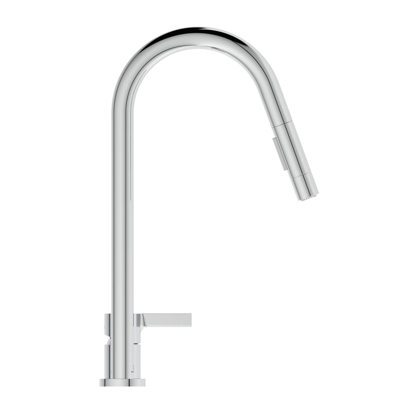 Immagine di Ideal Standard GUSTO miscelatore monocomando H.46 cm, a 2 fori con doccetta estraibile a 2 funzioni, finitura cromo BD424AA