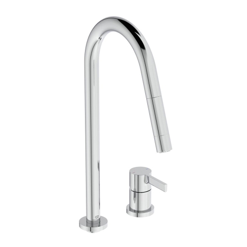 Immagine di Ideal Standard GUSTO miscelatore monocomando H.46 cm, a 2 fori con doccetta estraibile a 2 funzioni, finitura cromo BD424AA