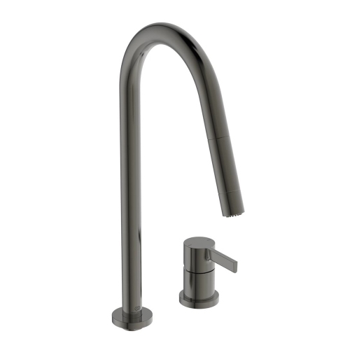 Immagine di Ideal Standard GUSTO miscelatore monocomando H.46 cm, a 2 fori con doccetta estraibile a 2 funzioni, finitura magnetic grey BD424A5