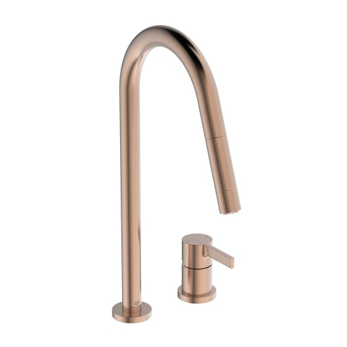 Immagine di Ideal Standard GUSTO miscelatore monocomando H.46 cm, a 2 fori con doccetta estraibile a 2 funzioni, finitura sunset rose BD424J4