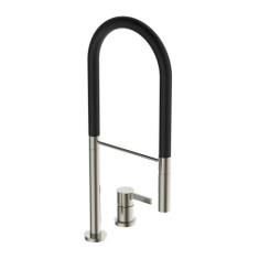 Immagine di Ideal Standard GUSTO miscelatore monocomando professionale H.60 cm, a 2 fori, con bocca orientabile e doccetta, finitura silver storm BD425GN