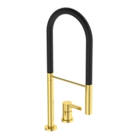 Immagine di Ideal Standard GUSTO miscelatore monocomando professionale H.60 cm, a 2 fori, con bocca orientabile e doccetta, finitura brushed gold BD425A2
