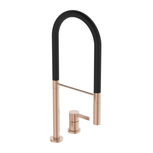 Immagine di Ideal Standard GUSTO miscelatore monocomando professionale H.60 cm, a 2 fori, con bocca orientabile e doccetta, finitura sunset rose BD425J4
