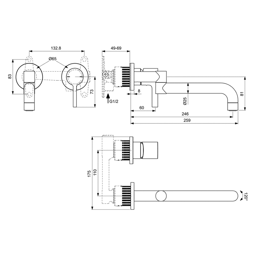 Immagine di Ideal Standard GUSTO miscelatore monocomando a parete, senza corpo incasso, bocca orientabile, finitura cromo BD426AA