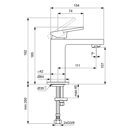 Immagine di Ideal Standard EXTRA miscelatore monocomando H.17 cm per lavabo, senza asta di comando e scarico piletta, finitura silver storm BD501GN