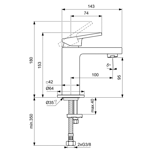 Immagine di Ideal Standard EXTRA miscelatore monocomando H.15 cm per lavabo, senza asta di comando e scarico piletta 1-1/4", finitura brushed gold BD503A2