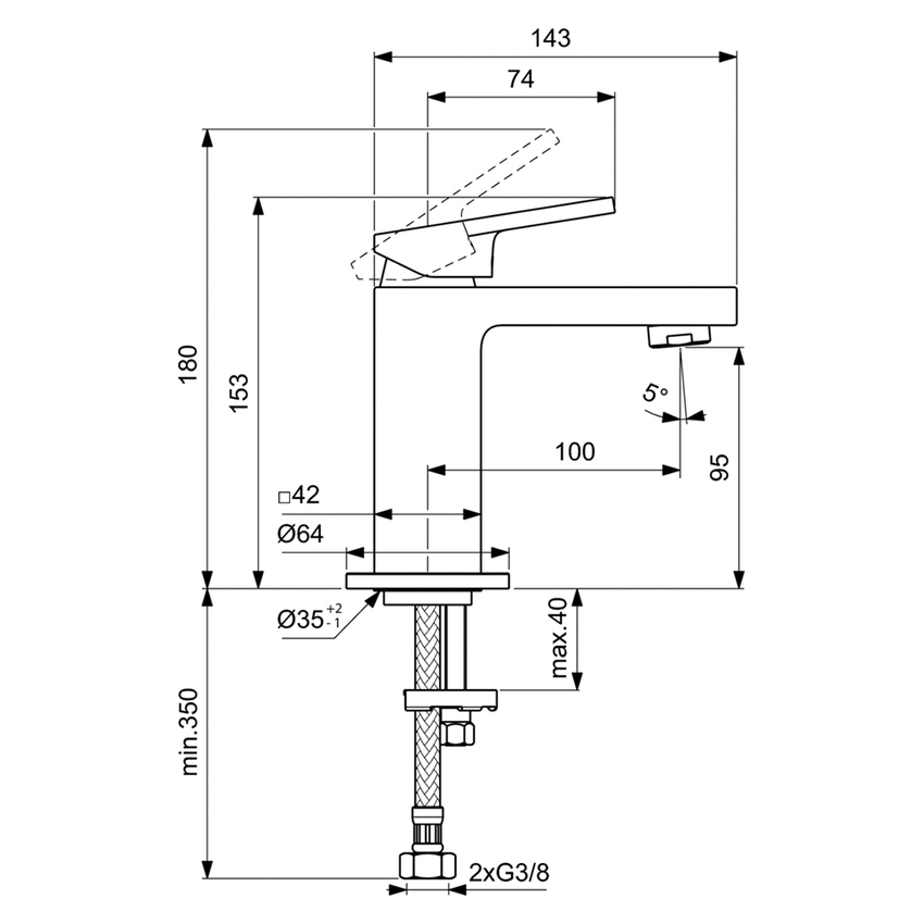 Immagine di Ideal Standard EXTRA miscelatore monocomando H.15 cm per lavabo, senza asta di comando e scarico piletta 1-1/4", finitura brushed gold BD503A2
