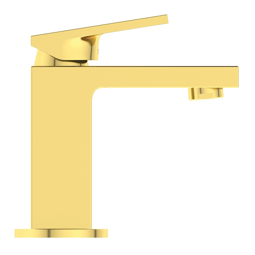 Immagine di Ideal Standard EXTRA miscelatore monocomando H.15 cm per lavabo, senza asta di comando e scarico piletta 1-1/4", finitura brushed gold BD503A2