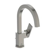 Immagine di Ideal Standard EXTRA miscelatore monocomando H.31 cm per lavabo con bocca alta, con asta di comando e scarico piletta 1-1/4", finitura silver storm BD504GN