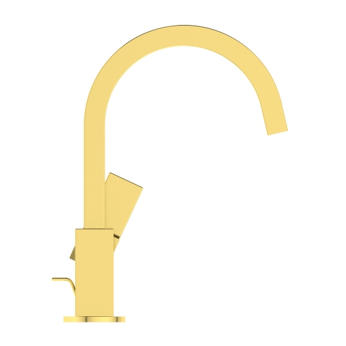 Immagine di Ideal Standard EXTRA miscelatore monocomando H.31 cm per lavabo con bocca alta, con asta di comando e scarico piletta 1-1/4", finitura brushed gold BD504A2