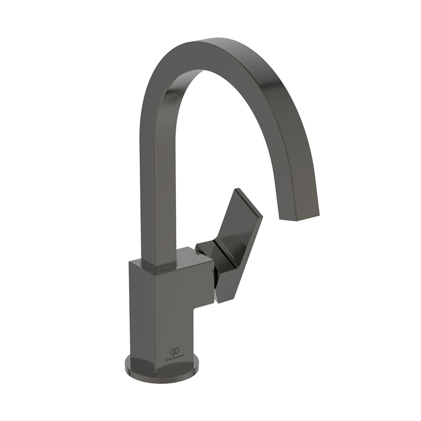 Immagine di Ideal Standard EXTRA miscelatore monocomando H.31 cm per lavabo con bocca alta, senza asta di comando e scarico piletta 1-1/4", finitura magnetic grey BD505A5
