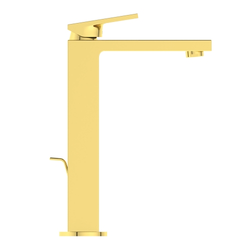 Immagine di Ideal Standard EXTRA miscelatore monocomando H.30 cm per lavabo da appoggio su piano, con asta di comando e scarico piletta 1-1/4", finitura brushed gold BD506A2