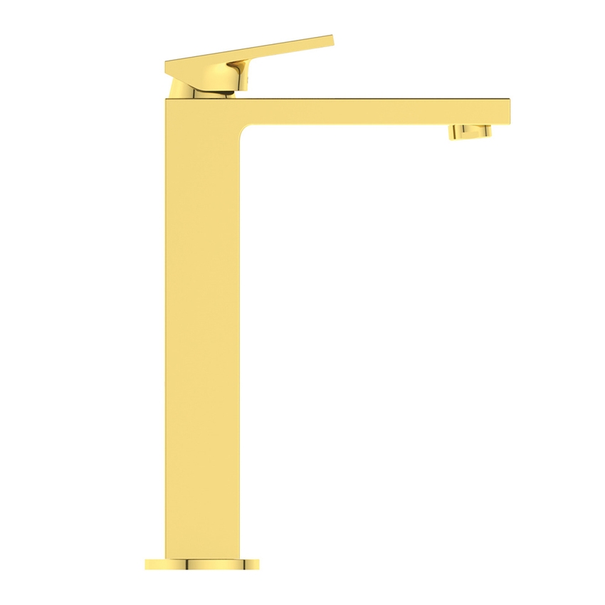 Immagine di Ideal Standard EXTRA miscelatore monocomando H.30 cm per lavabo da appoggio su piano, senza asta di comando e scarico piletta 1-1/4", finitura brushed gold BD507A2