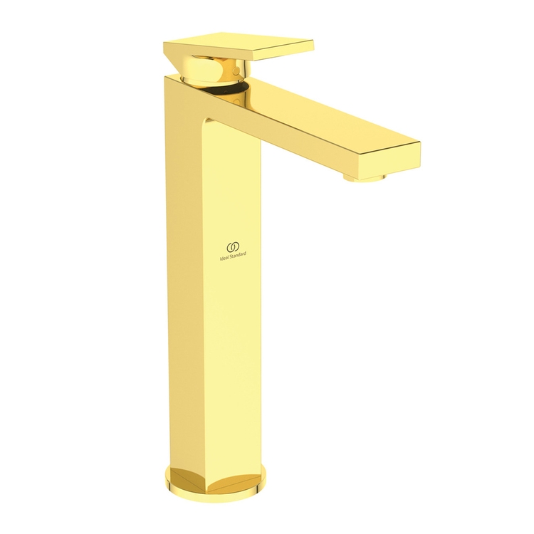 Ideal Standard EXTRA miscelatore monocomando H.30 cm per lavabo da appoggio su piano, senza asta di comando e scarico piletta 1-1/4", finitura brushed gold BD507A2