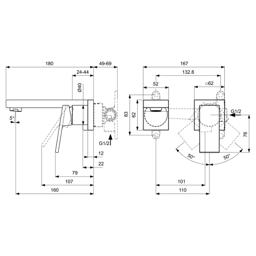 Immagine di Ideal Standard EXTRA miscelatore monocomando P.18 cm lavabo, installazione a parete, senza corpo incasso, finitura cromo BD509AA