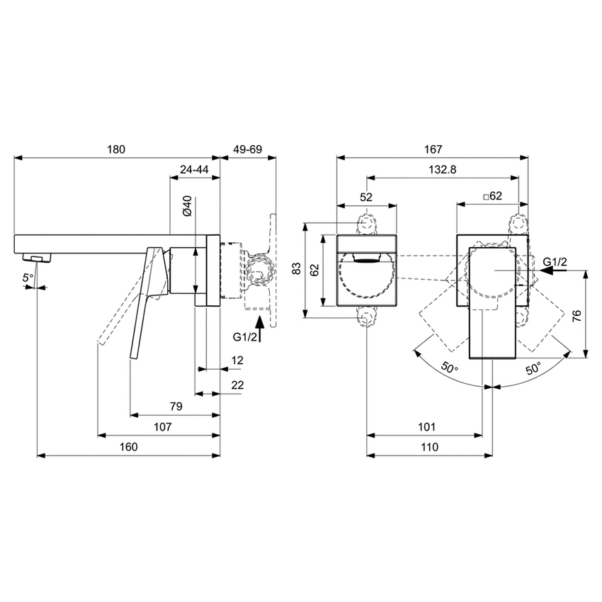 Immagine di Ideal Standard EXTRA miscelatore monocomando P.18 cm lavabo, installazione a parete, senza corpo incasso, finitura cromo BD509AA