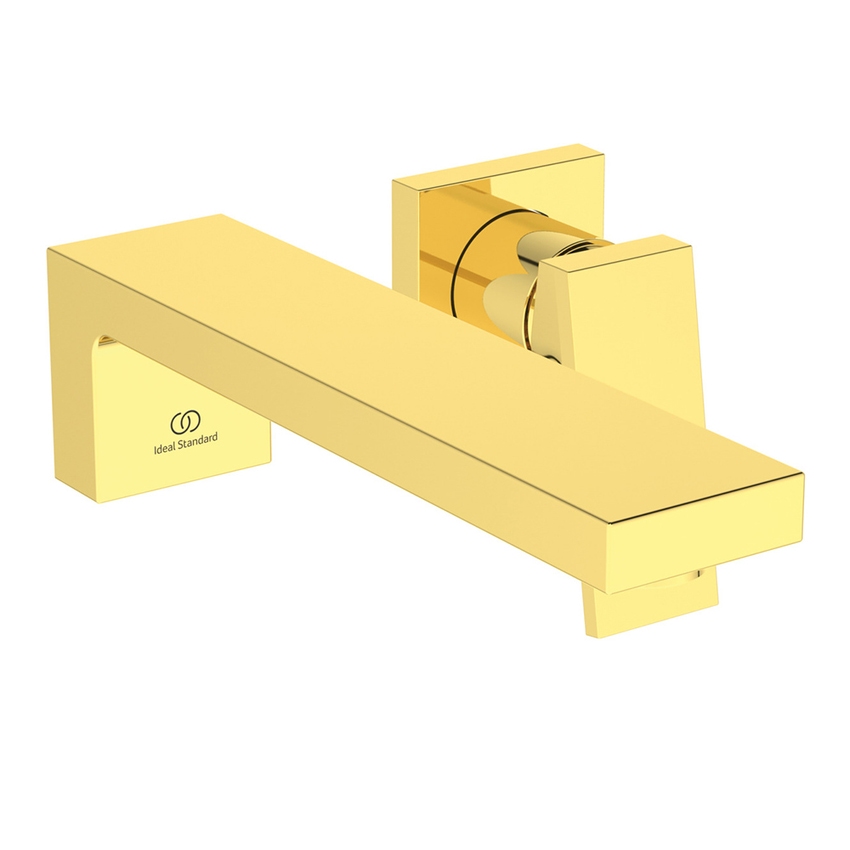 Immagine di Ideal Standard EXTRA miscelatore monocomando P.23 cm lavabo, installazione a parete, senza corpo incasso, finitura brushed gold BD510A2