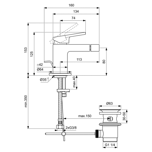 Immagine di Ideal Standard EXTRA miscelatore monocomando per bidet, con asta di comando e scarico piletta 1-1/4", finitura silver storm BD511GN