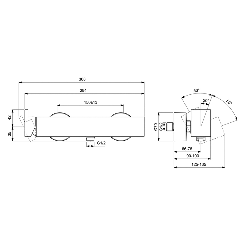 Immagine di Ideal Standard EXTRA miscelatore monocomando esterno per doccia, con limitatore di temperatura, finitura cromo BD512AA