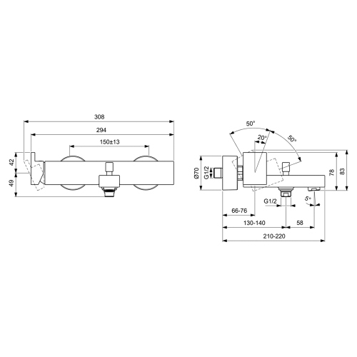 Immagine di Ideal Standard EXTRA miscelatore monocomando esterno per vasca o doccia, con deviatore, senza accessori doccia, finitura silver storm BD513GN