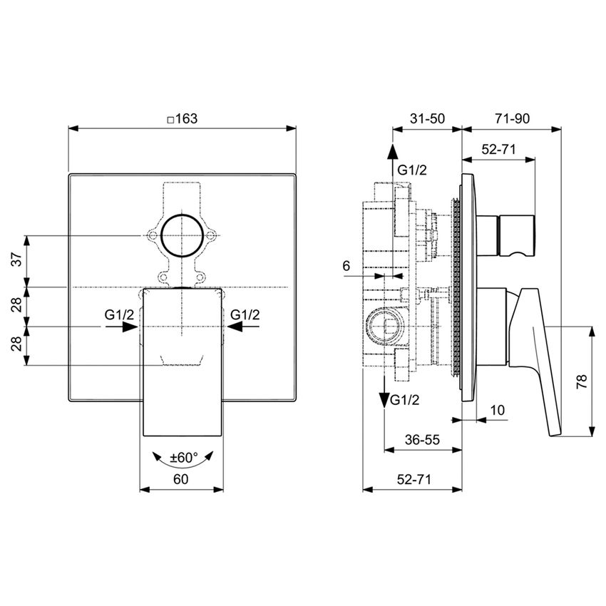 Immagine di Ideal Standard EXTRA miscelatore per doccia ad incasso, 2 vie, con deviatore, senza corpo incasso, finitura brushed gold BD516A2