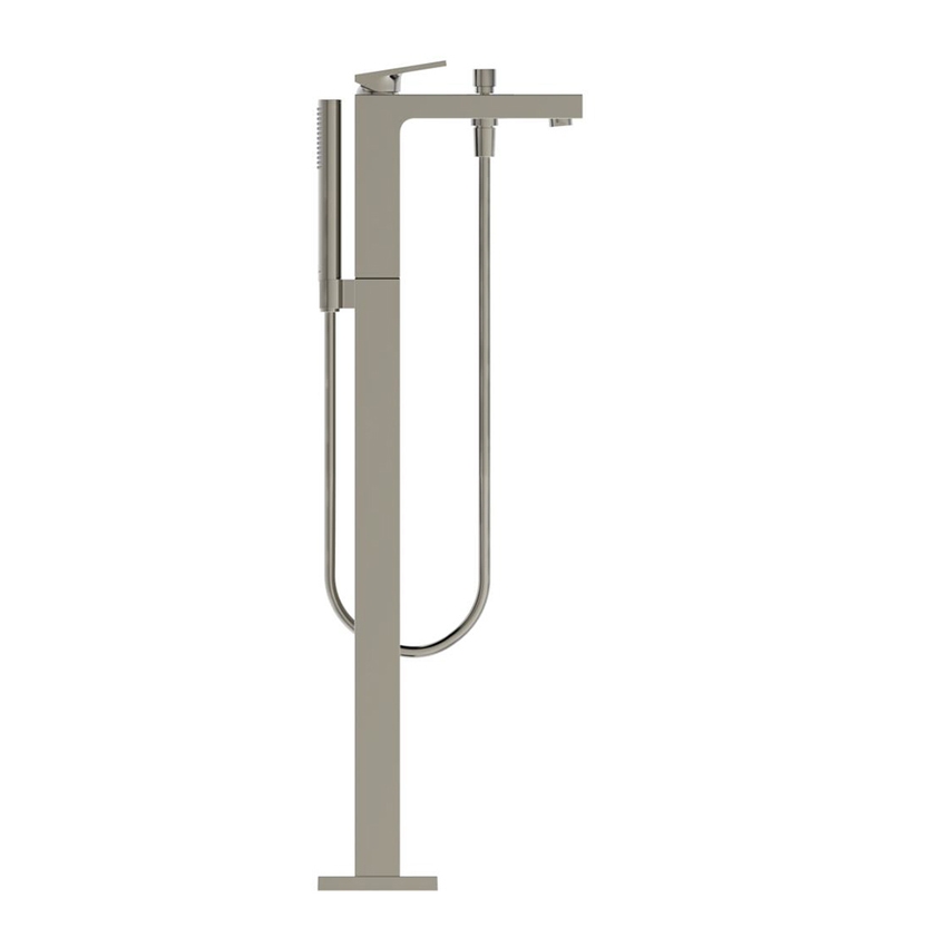 Immagine di Ideal Standard EXTRA miscelatore freestanding per vasca, con deviatore, doccetta stick, tubo flessibile 125 cm e supporto doccetta, finitura silver storm BD520GN