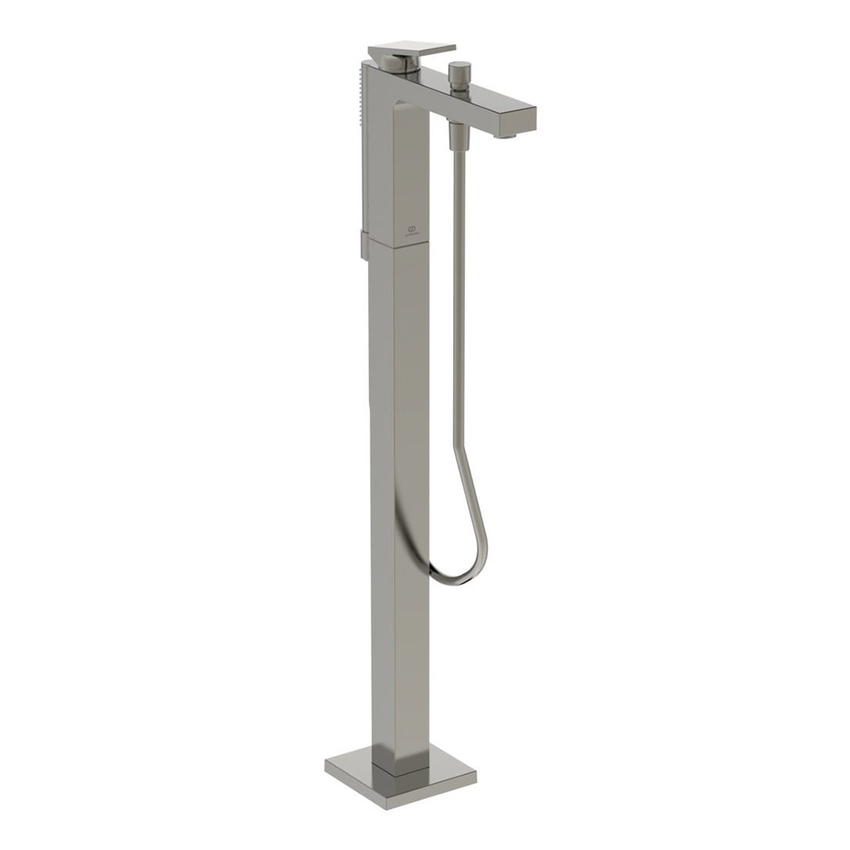 Immagine di Ideal Standard EXTRA miscelatore freestanding per vasca, con deviatore, doccetta stick, tubo flessibile 125 cm e supporto doccetta, finitura silver storm BD520GN